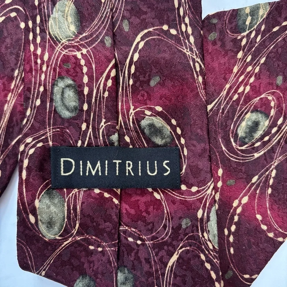 DIMITRIUS Vintage Burgundy 100% silk art deco swirls brocade Neck Tie